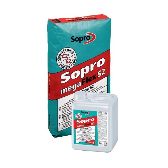 SOPRO MEG 665 wysokoelastyczna dwuskładnikowa zaprawa klejowa S2, 25 kg + 8.25 kg